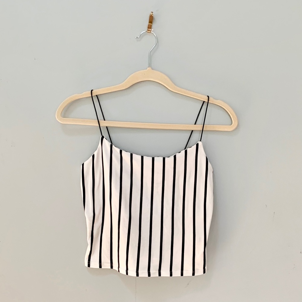 Cropped Tank Striped Black & White Spaghetti Strap